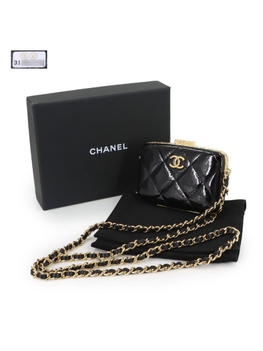 Chanel Quilted Chain Shoulder Card Case Business Holder Patent Leather Black - Picture 2 of 10